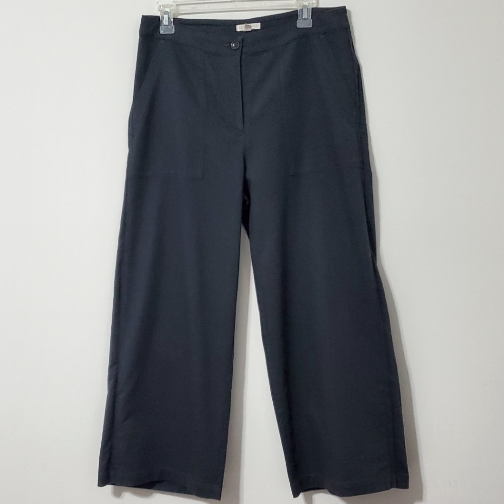 Eileen Fisher Straight Wide Leg Ankle Pants Organic Cotton Black Women Size 8